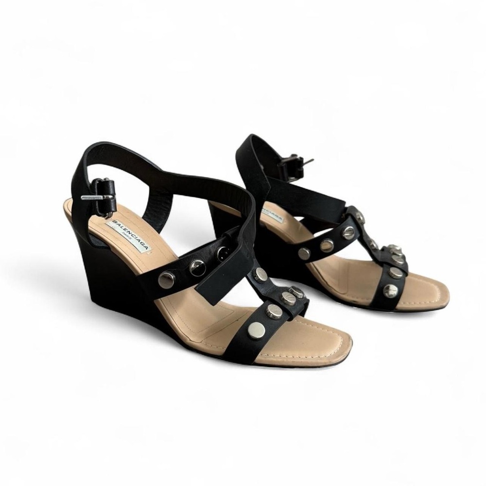 Balenciaga Black and Beige Wedge Sandals
